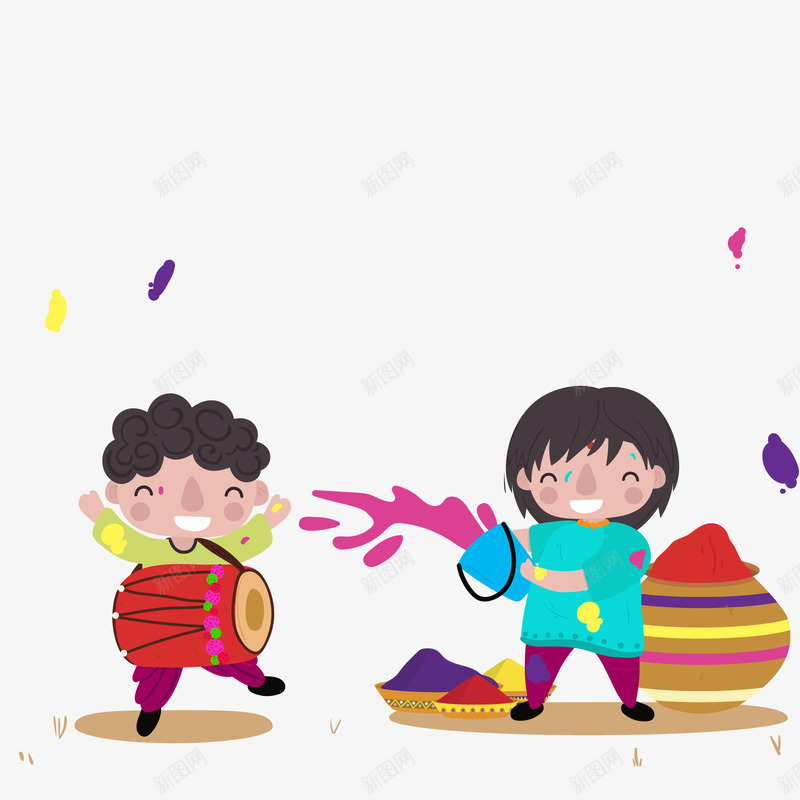 开心的小孩子矢量图ai免抠素材_新图网 https://ixintu.com PNG免抠图下载 儿童 印度 狂欢节 节日 装饰 矢量图