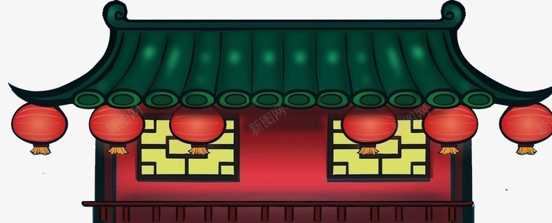 小楼中国风psd免抠素材_新图网 https://ixintu.com 中国风 小楼 新年 灯笼