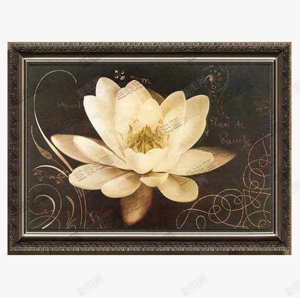 手工绘花卉油画挂画png免抠素材_新图网 https://ixintu.com 产品实物 手工绘画 挂画 油画挂画 荷花图案 铁质边框