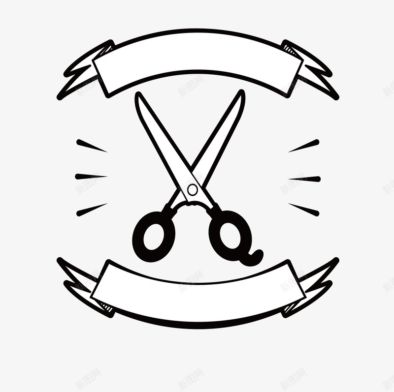 手绘剪刀海报png免抠素材_新图网 https://ixintu.com 剪刀 彩带标题框 手绘箭头 理发剪刀 矢量png