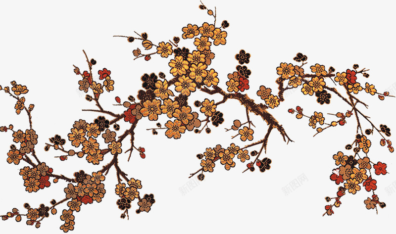 绘画金色梅花png免抠素材_新图网 https://ixintu.com 图片 梅花 绘画 金色