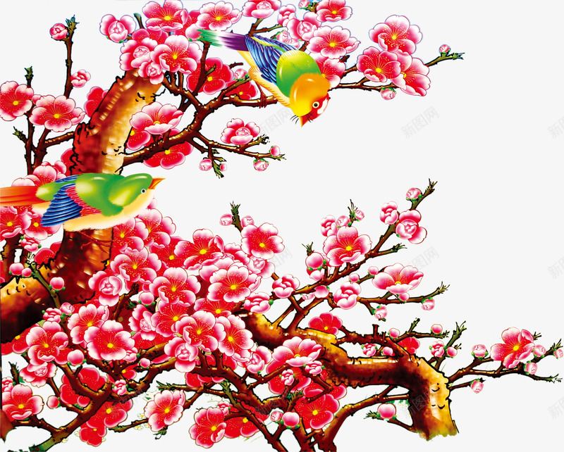 中式手绘小鸟梅花树枝png免抠素材_新图网 https://ixintu.com 中式 小鸟 树枝 梅花
