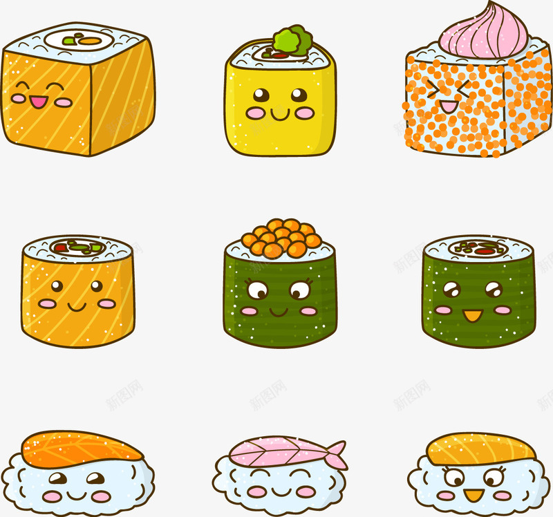 卡哇伊卡通寿司png免抠素材_新图网 https://ixintu.com 卡通 可爱 彩色 日本寿司