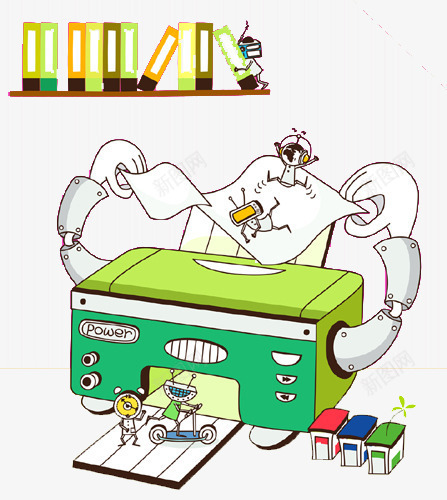 手绘打印机卡通png免抠素材_新图网 https://ixintu.com 抽象 插画 机器人 漫画