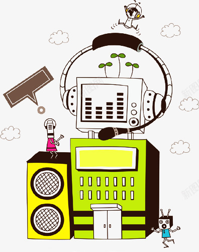 手绘抽象接待员机器人png免抠素材_新图网 https://ixintu.com 多彩 播音机器人 机器人 耳麦