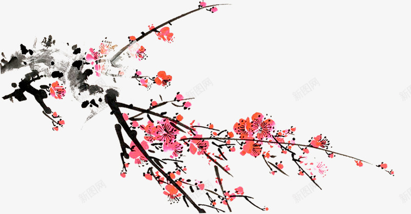 手绘梅花唯美景观png免抠素材_新图网 https://ixintu.com 景观 梅花