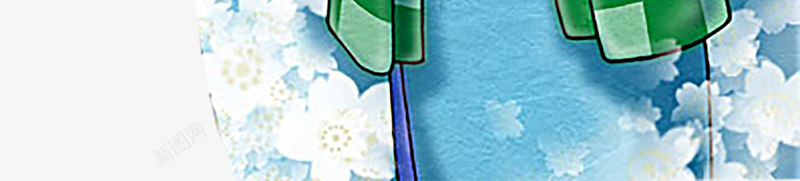 手绘和服少女插图png免抠素材_新图网 https://ixintu.com 侧脸 和服少女 展开双手 日本 绿色 蓝色 蘑菇头 蝴蝶结