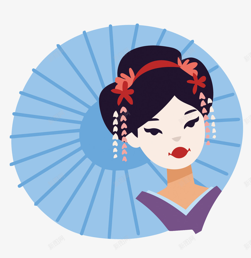 纸伞和日本艺妓矢量图eps免抠素材_新图网 https://ixintu.com 卡通 手绘 矢量艺妓 纸伞 艺妓PNG矢量图 艺妓免扣PNG图 蓝色 矢量图