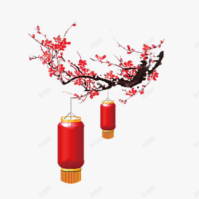 红色春节悬挂元素png免抠素材_新图网 https://ixintu.com 光泽 开花 悬挂 梅花 植物 红色 纹理 自然 节日 质感