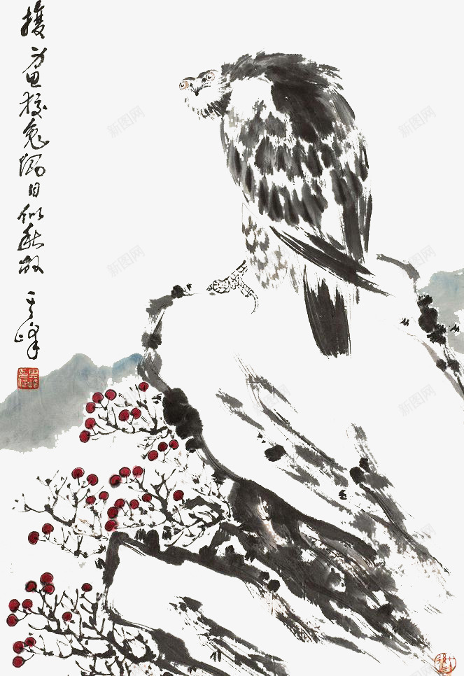 立在石头上水墨鹰png免抠素材_新图网 https://ixintu.com 中国传统水墨画 水墨丹青 水墨画 水墨鹰 鹰
