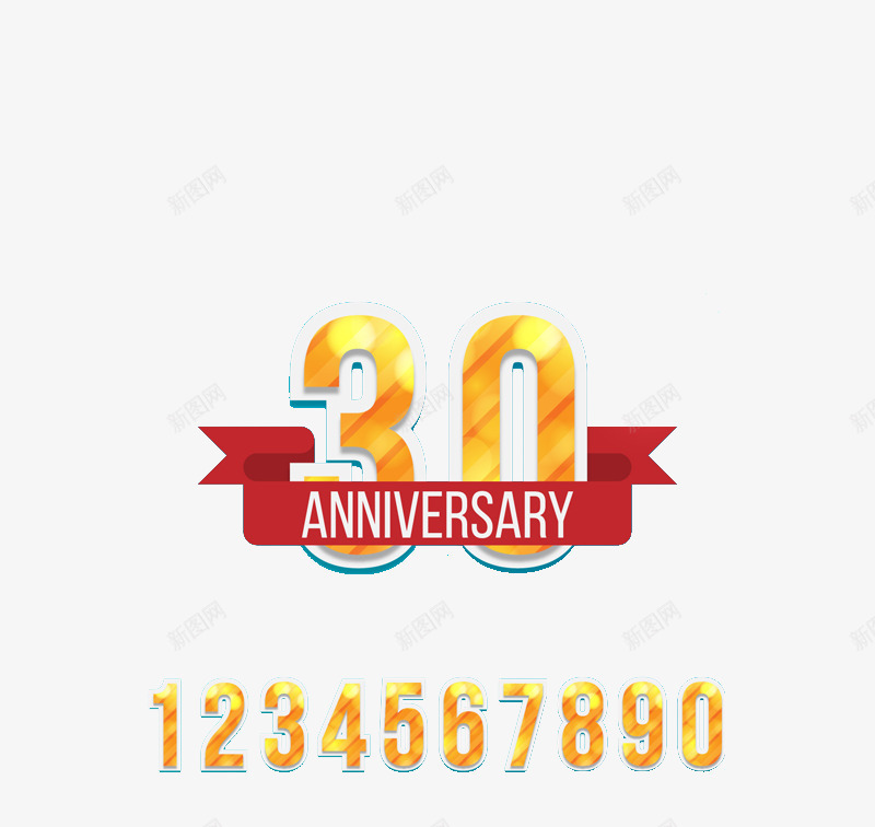 金色三十周年贺卡png免抠素材_新图网 https://ixintu.com 30周年 丝带 周年 烟花 艺术字