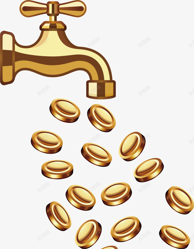 自来水金融赚钱插画矢量图图标ai_新图网 https://ixintu.com 互联网金融 抽象 矢量图 稳赚 金币 金融logo 金融人物 金融理财 金融赚钱插画