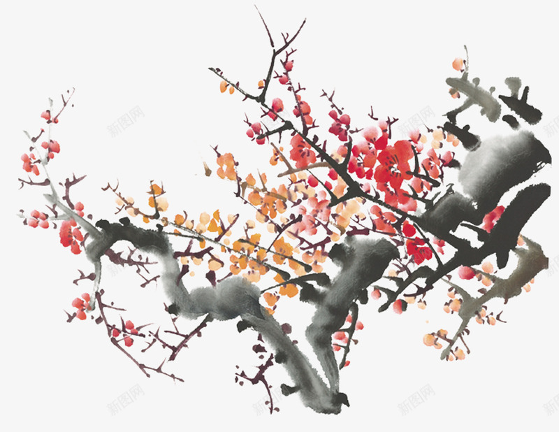 水墨梅花png免抠素材_新图网 https://ixintu.com 中国风 国画梅花 梅花 水墨梅花 水彩梅花 红色梅花