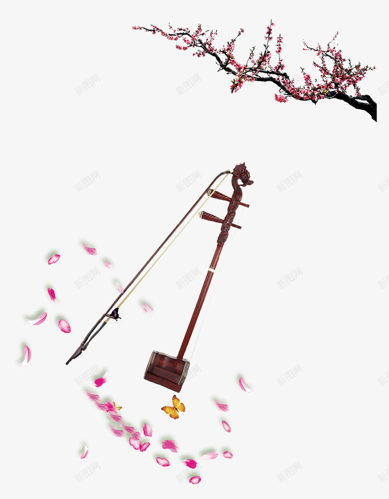 二胡梅花png免抠素材_新图网 https://ixintu.com 二胡海报 梅花 毛笔 水墨风 花瓣