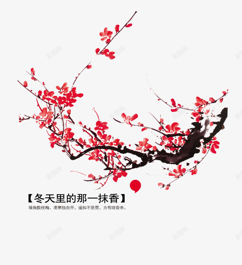 雪却逊梅一段香png免抠素材_新图网 https://ixintu.com 梅花 红梅 雪