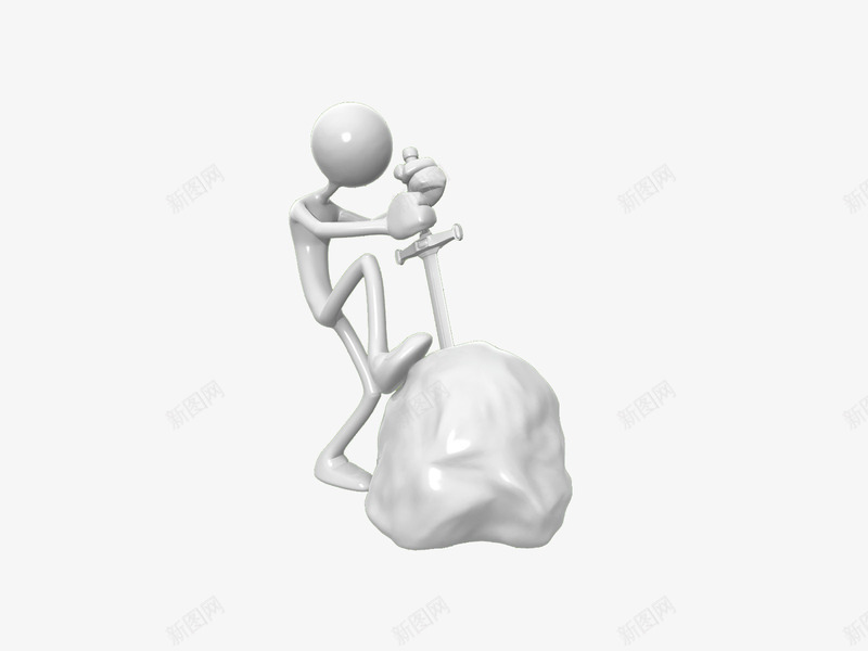 开石头的3d小人png免抠素材_新图网 https://ixintu.com 切石头 剑客 武器剑 男剑客 白色小人 石头