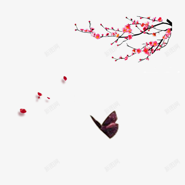粉色梅花蝴蝶装饰png免抠素材_新图网 https://ixintu.com 梅花 粉色 蝴蝶 装饰