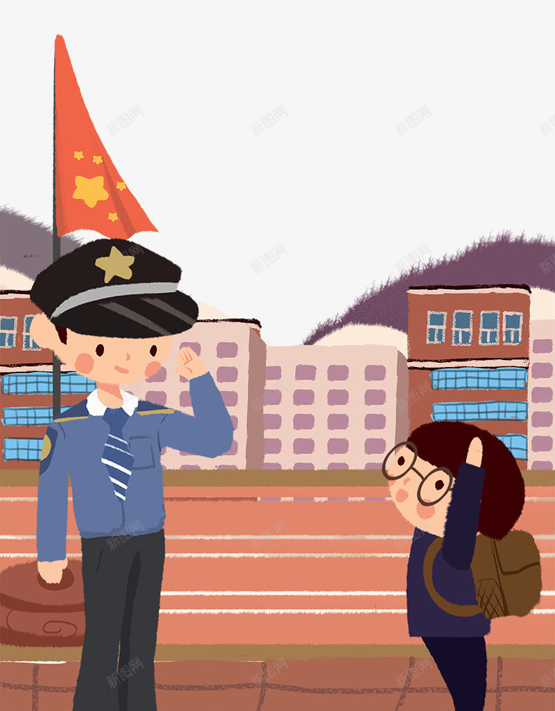 卡通插图中小学安全教育日漫画png免抠素材_新图网 https://ixintu.com 中小学安全教育日 卡通插图 安全教育 手绘 漫画 询问警察
