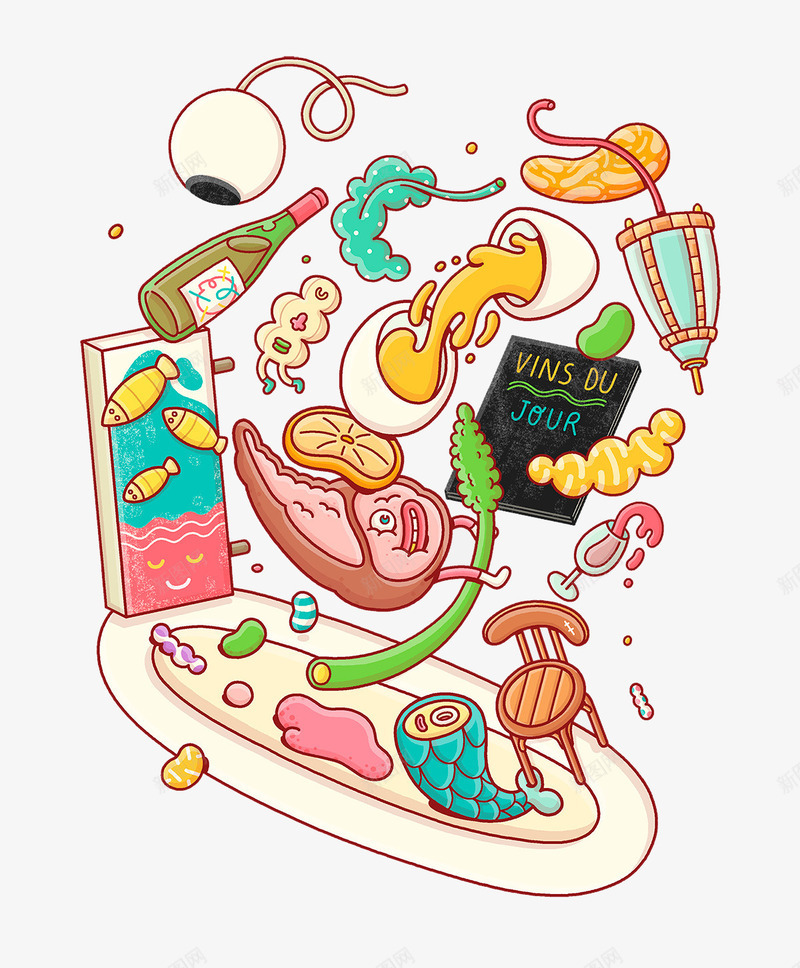 手绘抽象失重食材png免抠素材_新图网 https://ixintu.com 创意 卡通 失重 手绘 手绘插画 抽象 插画 漂浮