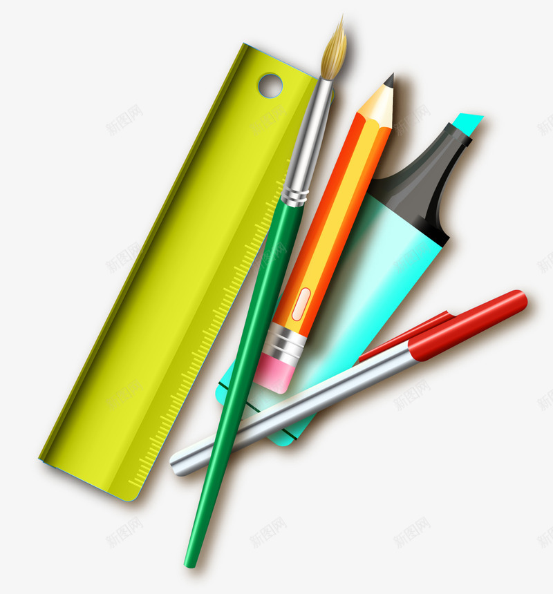 开学季各式学习工具png免抠素材_新图网 https://ixintu.com 各式学习工具 学习用品 开学季 教学 教育 绿色尺子