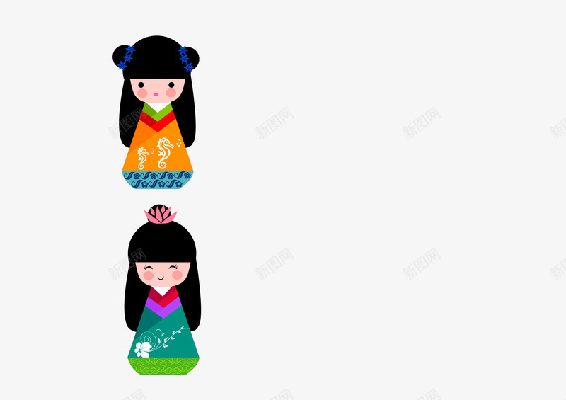 笑盈盈的长发卡通布娃娃png免抠素材_新图网 https://ixintu.com 卡通 和服 娃娃 日本 简笔画