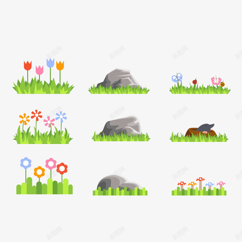 石头和花png免抠素材_新图网 https://ixintu.com 卡通花卉 高清