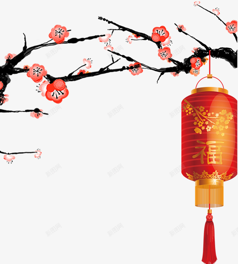 2018年中国风喜庆梅花灯笼psd免抠素材_新图网 https://ixintu.com 2018年 中国风 喜庆 梅花 灯笼 红梅花 红灯笼 花朵