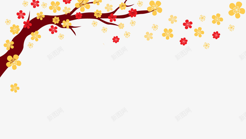 中国风红色梅花装饰案png免抠素材_新图网 https://ixintu.com 中国风 梅花 梅花元素 红色 装饰 黄色