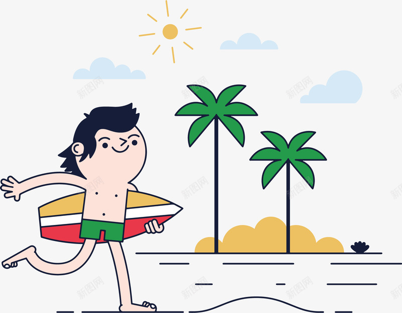 在海边冲浪的人png免抠素材_新图网 https://ixintu.com 假期 卡通 夏日 度假 旅游 旅游者 旅行 椰子树 海边度假 游客