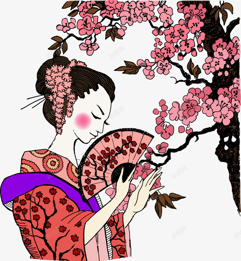 手绘日本女性矢量图eps免抠素材_新图网 https://ixintu.com 手绘日姬 日本人物 日本元素 日本发誓 日本服饰 矢量图