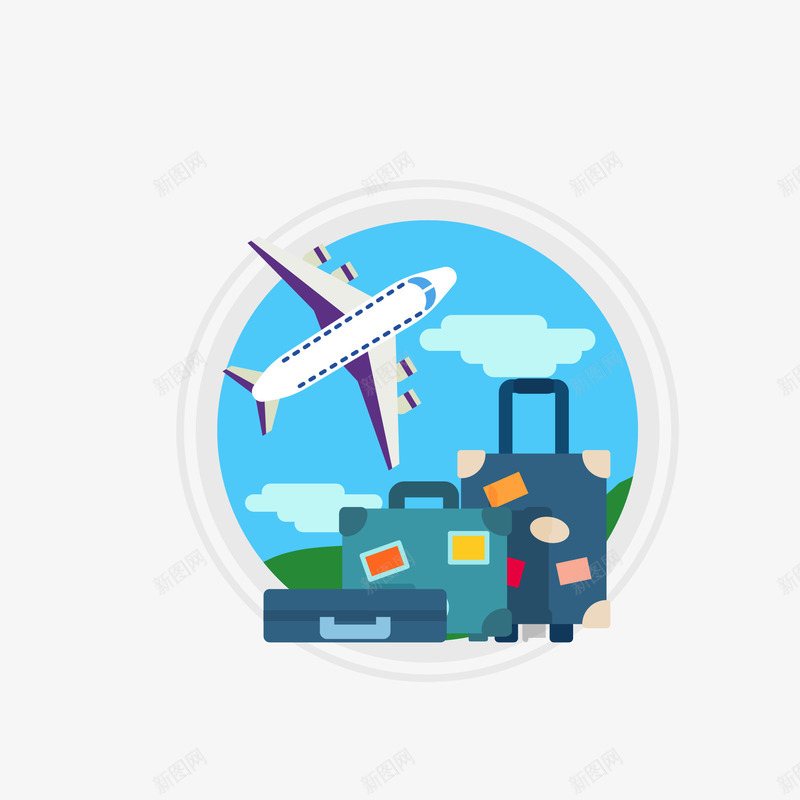 手绘飞机旅游png免抠素材_新图网 https://ixintu.com png免抠图 出游 创意 卡通 天空 手绘 时尚 草地 行旅箱 飞机