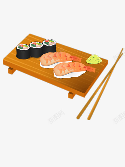 手绘寿司png免抠素材_新图网 https://ixintu.com 日本寿司 日本美食 紫菜卷 虾仁寿司 食物