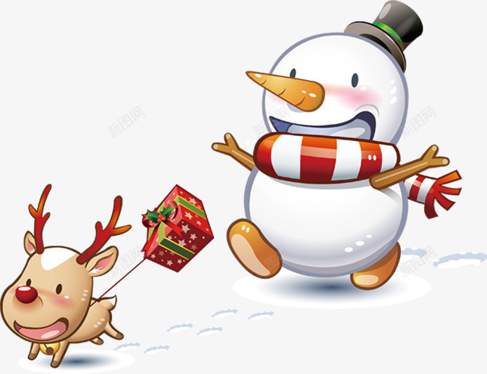 可爱雪人梅花鹿装饰png免抠素材_新图网 https://ixintu.com 可爱 梅花鹿 装饰 雪人