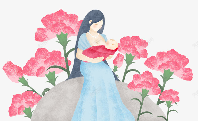 手绘人物装饰插图母亲节抱着婴儿png免抠素材_新图网 https://ixintu.com 人物 妈妈 康乃馨 手绘 手绘人物装饰插图母亲节抱着婴儿的妈妈坐在石头上免费下载 抱着婴儿 母亲节 石头 装饰插图