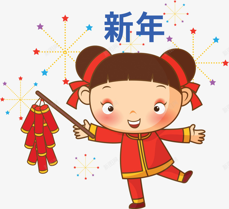 卡通拿着鞭炮的女孩图png免抠素材_新图网 https://ixintu.com 中国风 卡通 喜庆 插图 春节 炮竹 烟花 高兴