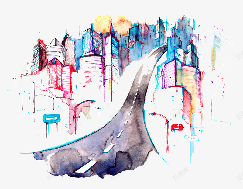水墨公路png免抠素材_新图网 https://ixintu.com 卡通 彩绘 彩色线绘图案 水墨公路 线条 高清免扣素材