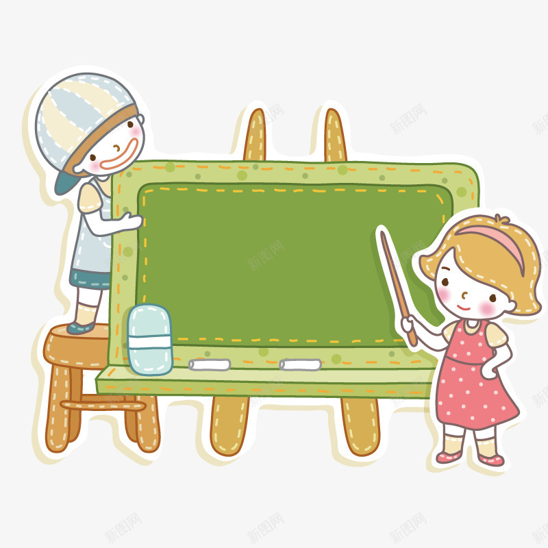 黑板和小学生png免抠素材_新图网 https://ixintu.com 学校 手绘 教育 矢量人物