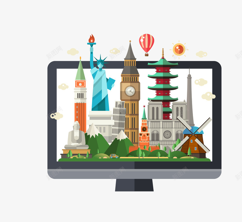 卡通扁平化著名建筑旅游png免抠素材_新图网 https://ixintu.com 卡通旅游 塔 扁平化旅游 旅游 矢量欧洲旅游 英国女王 著名建筑