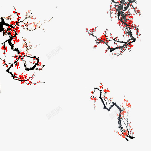 梅花水墨画png免抠素材_新图网 https://ixintu.com 中国画 中国风 插画 梅花树 水墨 水彩
