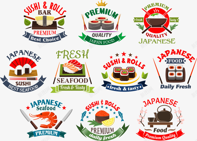 日本菜彩色标签矢量图ai免抠素材_新图网 https://ixintu.com 卡通日本菜 彩色标签 日本菜 矢量日本菜 矢量图