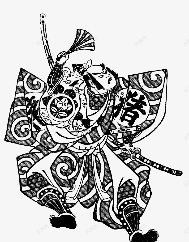日本人物元素png免抠素材_新图网 https://ixintu.com 日本水墨武士