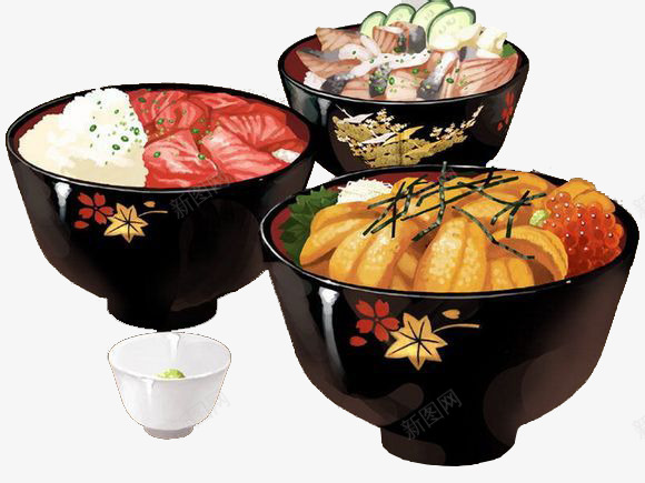 三碗美食png免抠素材_新图网 https://ixintu.com 料理 日本 碗 美食 黑色