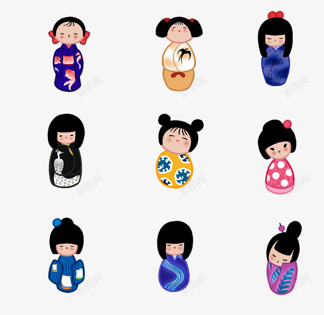 日本娃娃png免抠素材_新图网 https://ixintu.com 可爱 女娃娃 平面