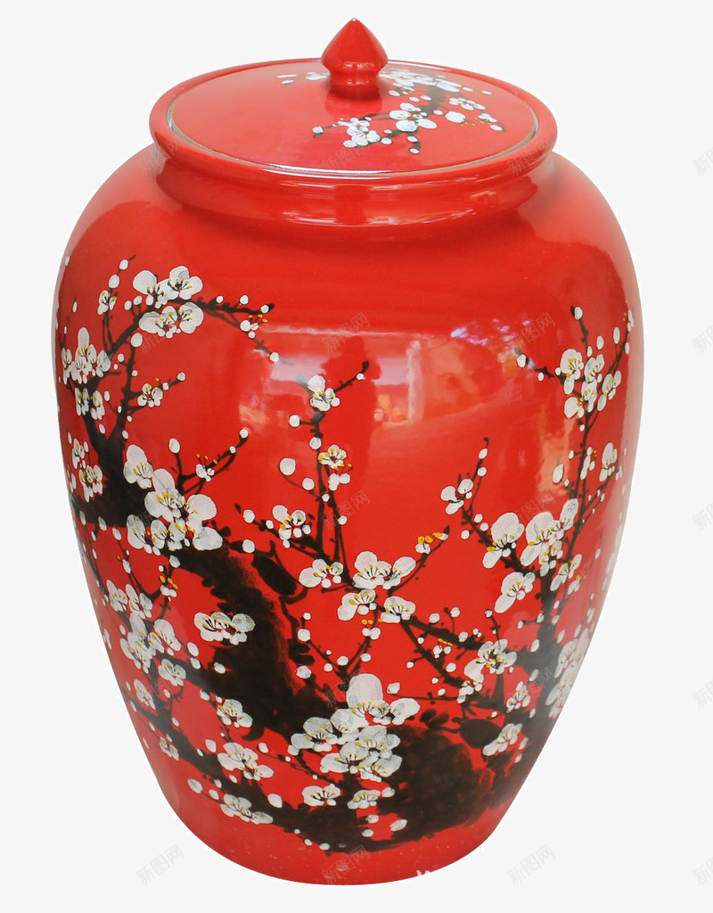 喜庆酒坛子png免抠素材_新图网 https://ixintu.com 喜庆 梅花 红色 酒坛子 酒缸