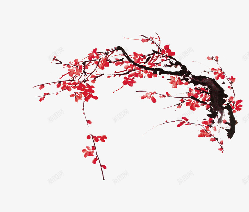 水墨样式的梅花png免抠素材_新图网 https://ixintu.com 2017 中国风 新年 梅花 水墨