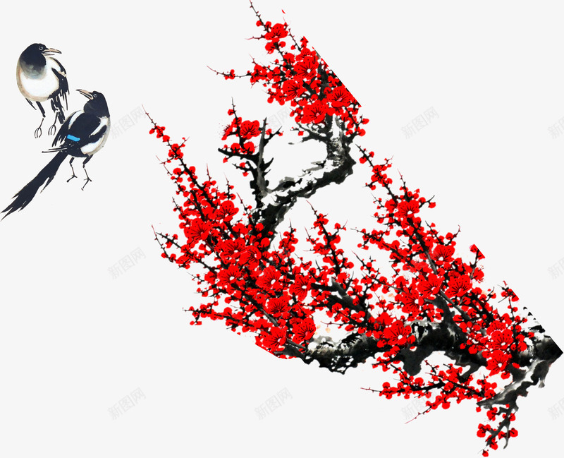 中国风梅花喜鹊png免抠素材_新图网 https://ixintu.com 中国风 喜鹊 梅花