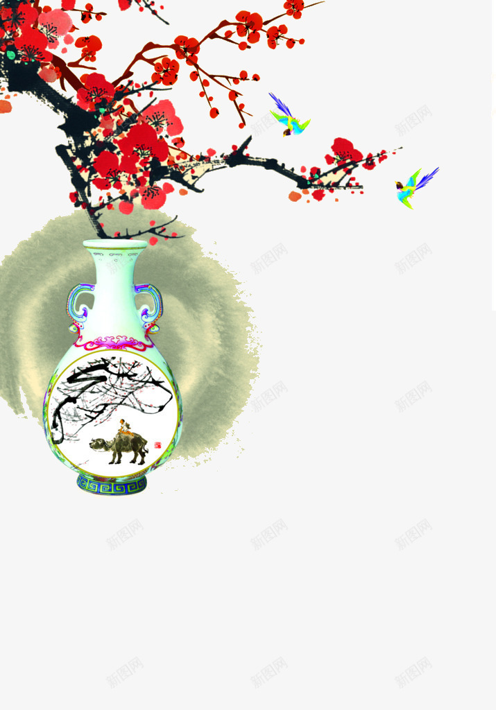 花瓶png免抠素材_新图网 https://ixintu.com 梅花 水墨 花瓶