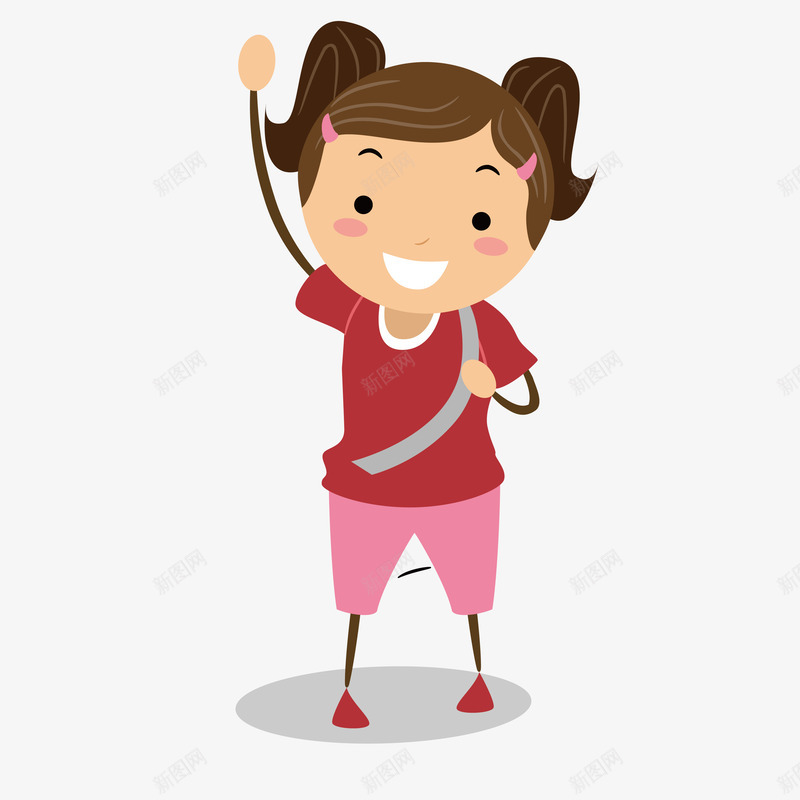 打招呼的小孩png免抠素材_新图网 https://ixintu.com 卡通礼貌 双辫子 学校海报 宣传栏 粉红色