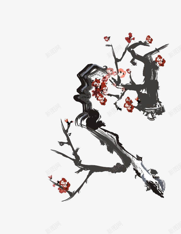 水墨梅花png免抠素材_新图网 https://ixintu.com 免抠素材 墨水 梅花 红色