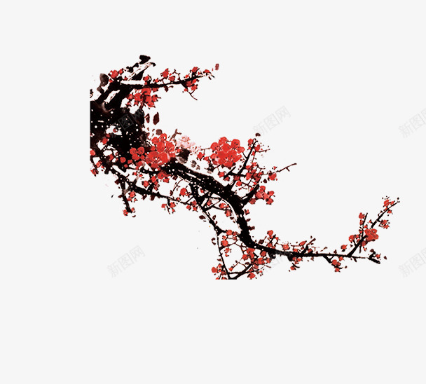 一枝红梅png免抠素材_新图网 https://ixintu.com 树枝 梅花 花朵 花瓣
